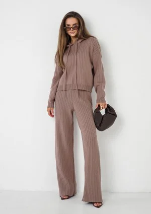 Barro - Latte beige knitted in stripes hoodie