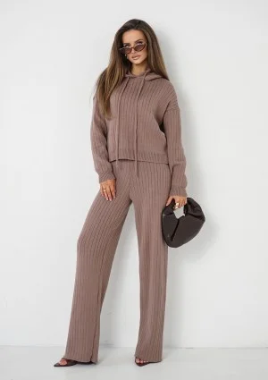 Barro - Latte beige knitted in stripes hoodie