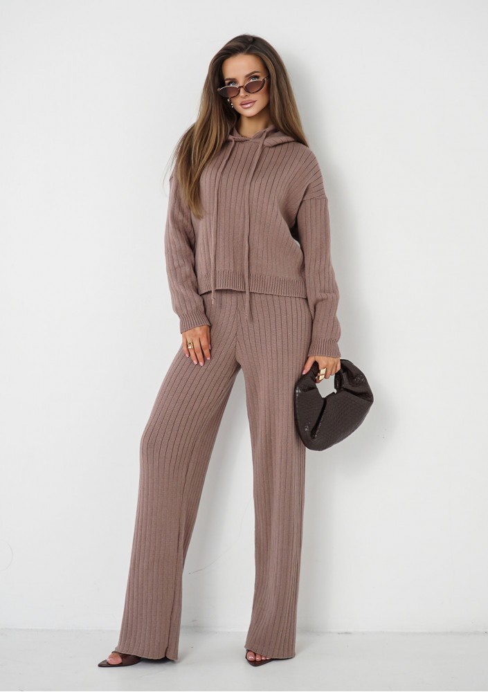 Barro - Latte beige knitted in stripes hoodie