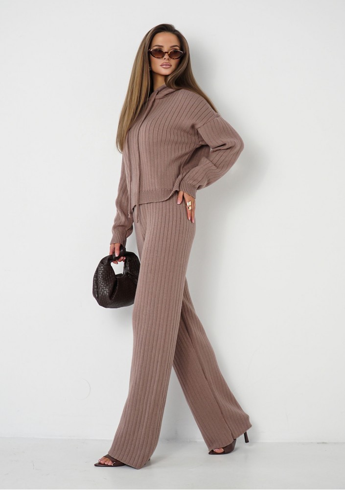 Barro - Latte beige knitted in stripes hoodie