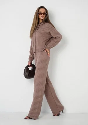 Barro - Latte beige knitted in stripes pants