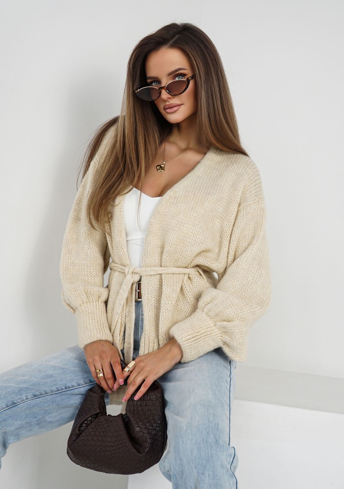 Eve - Soft beige cardigan with a belt