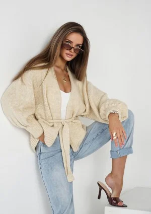 Eve - Soft beige cardigan with a belt
