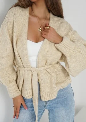 Eve - Soft beige cardigan with a belt