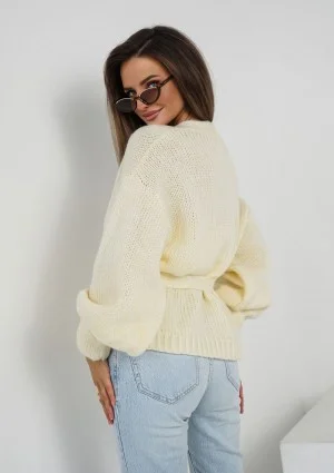 Eve - Soft light yellow cardigan with a belt