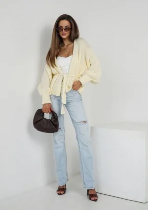 Eve - Soft light yellow cardigan with a belt