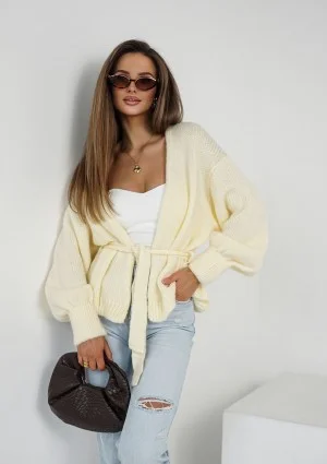 Eve - Soft light yellow cardigan with a belt