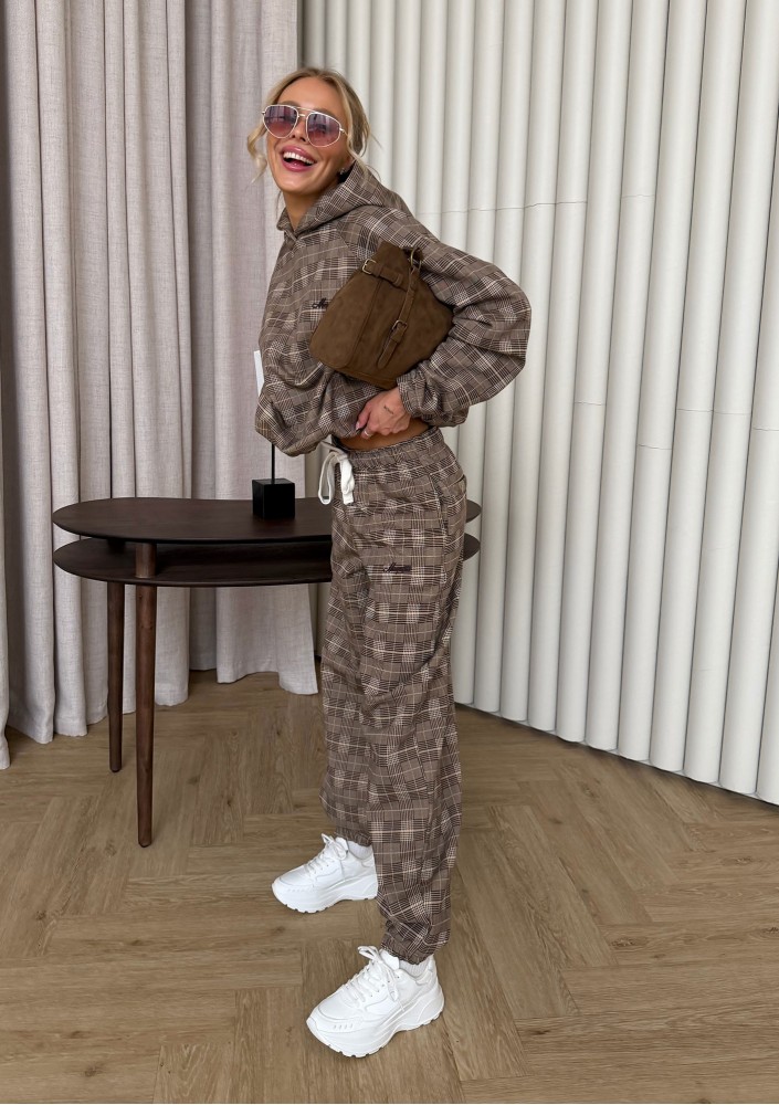 Loom - Bluza oversize z kapturem w kratę Brown