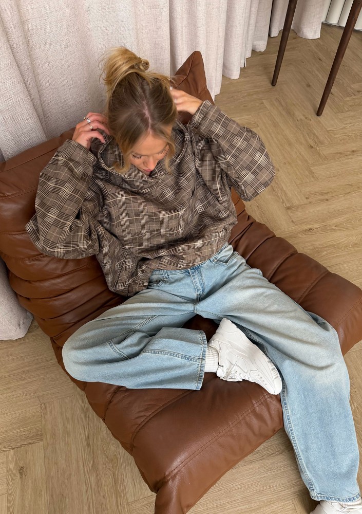 Loom - Bluza oversize z kapturem w kratę Brown