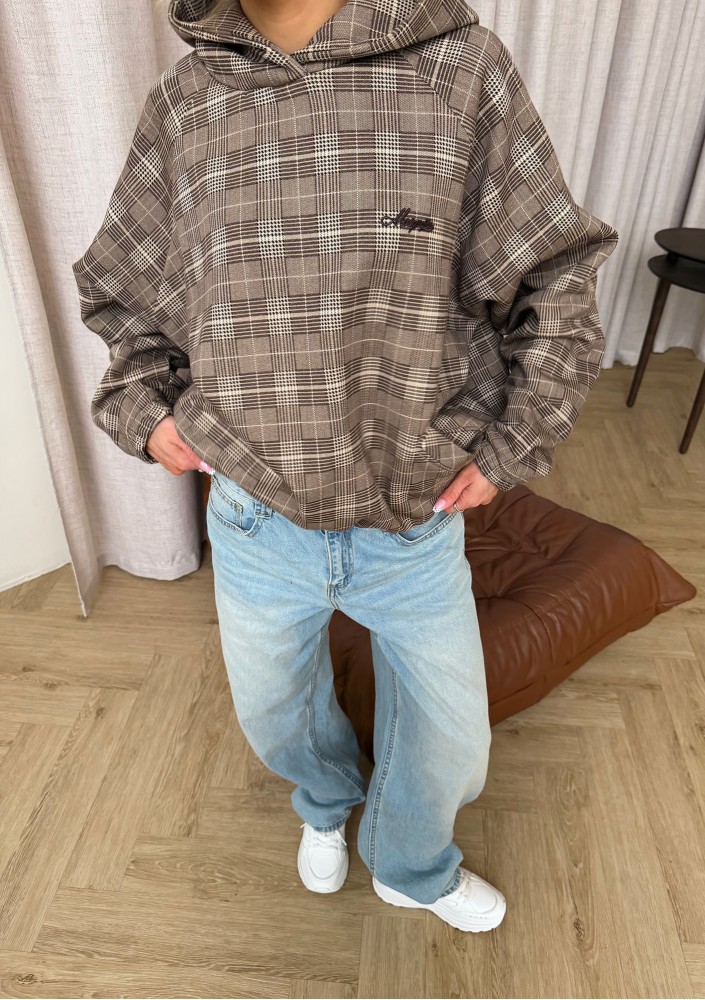 Loom - Brown oversized checked hoodie