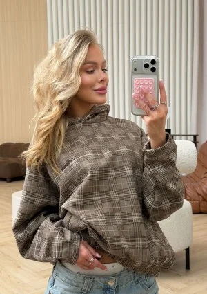 Loom - Bluza oversize z kapturem w kratę Brown