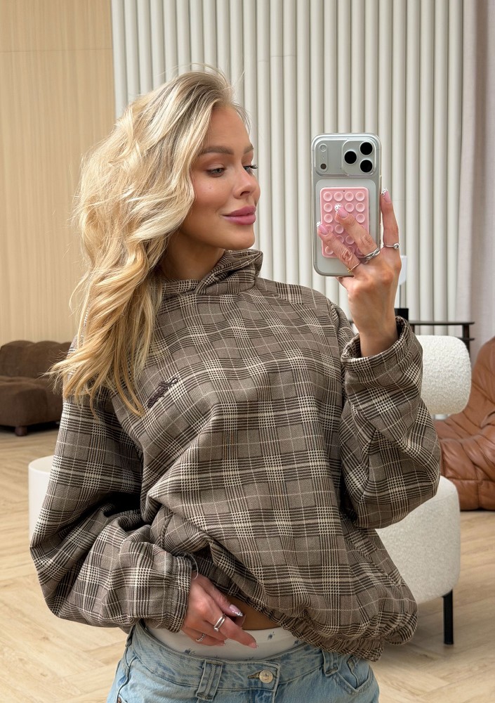 Loom - Brown oversized checked hoodie