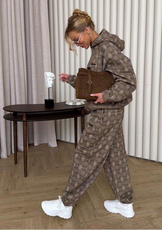 Loom - Spodnie dresowe w kratę Brown