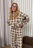 Loom - Beige oversized checked hoodie