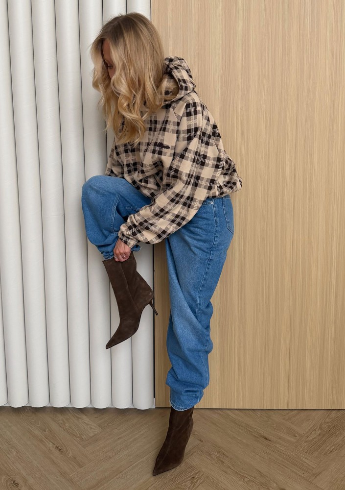 Loom - Beige oversized checked hoodie