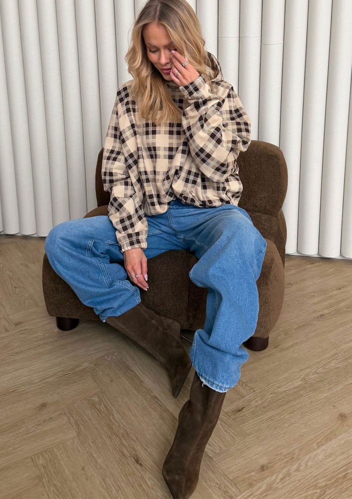 Loom - Beige oversized checked hoodie
