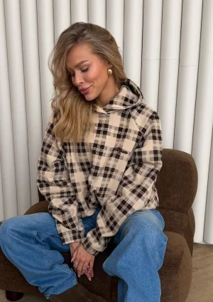 Loom - Bluza oversize z kapturem w kratę Beige