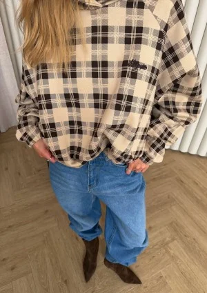 Loom - Bluza oversize z kapturem w kratę Beige