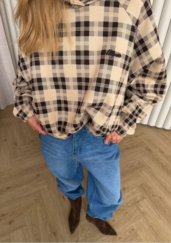 Loom - Beige oversized checked hoodie