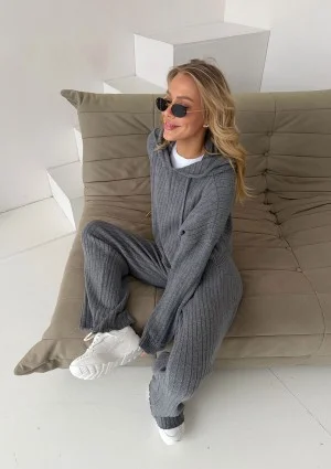 Barro - Melange grey knitted in stripes hoodie