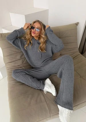 Barro - Melange grey knitted in stripes pants