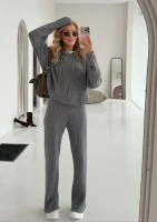 Barro - Melange grey knitted in stripes pants