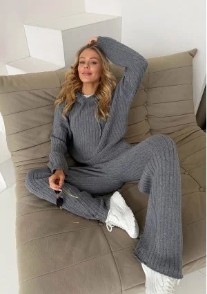 Barro - Melange grey knitted in stripes pants