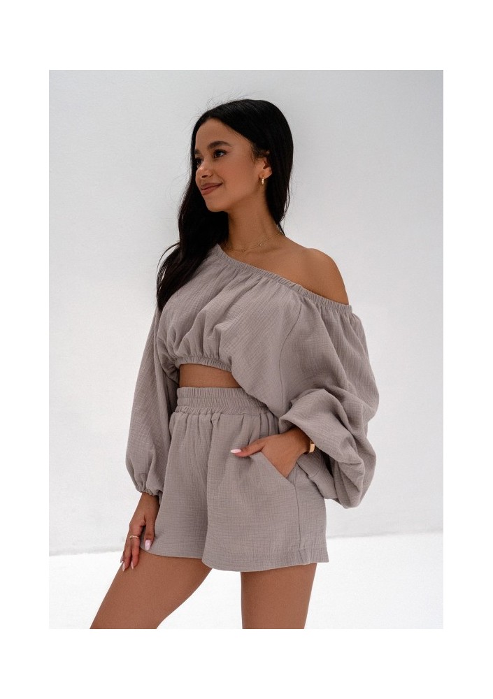 Boco - Top oversize z muślinu Taupe
