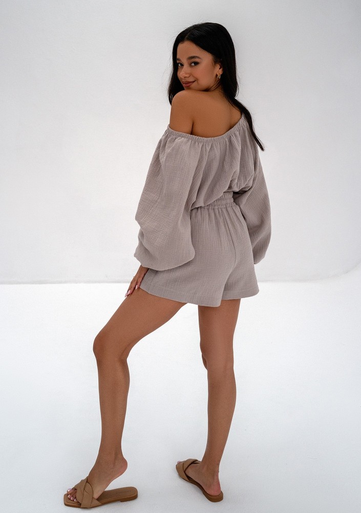 Boco - Top oversize z muślinu Taupe