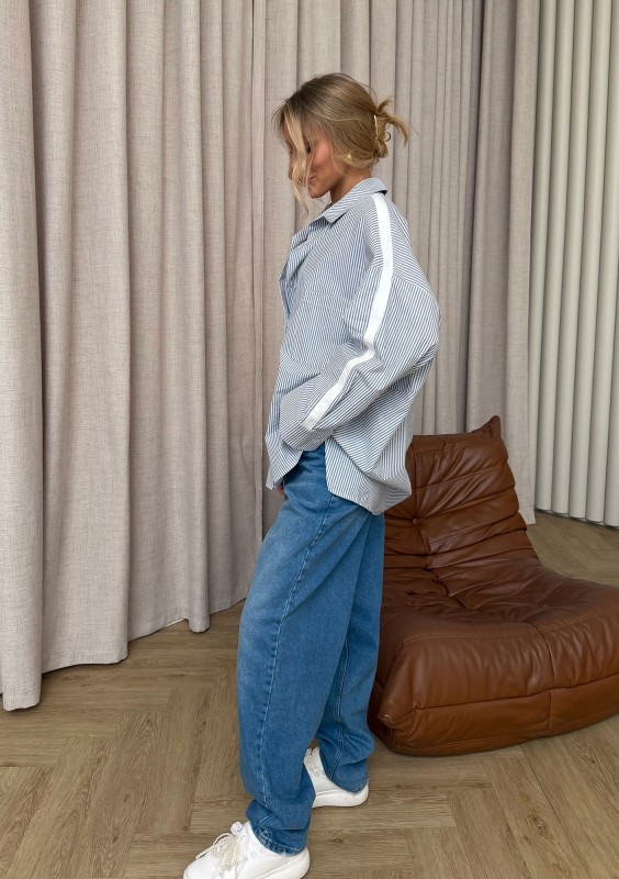 Tammy - Bawełniana koszula oversize w prążki z lampasem Navy