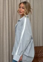 Tammy - Bawełniana koszula oversize w prążki z lampasem Navy