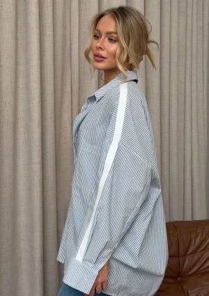 Tammy - Blue striped cotton oversize shirt
