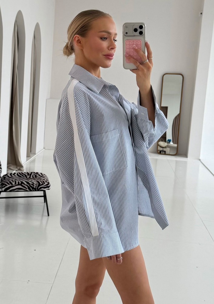 Tammy - Blue striped cotton oversize shirt
