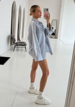 Tammy - Blue striped cotton oversize shirt