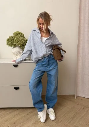 Tammy - Blue striped cotton oversize shirt