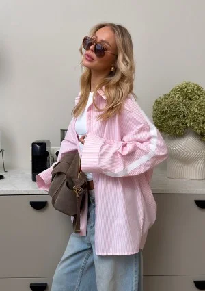 Tammy - Pink striped cotton oversize shirt