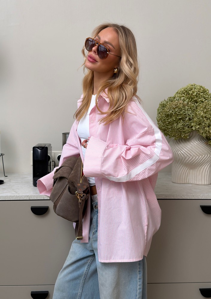 Tammy - Pink striped cotton oversize shirt