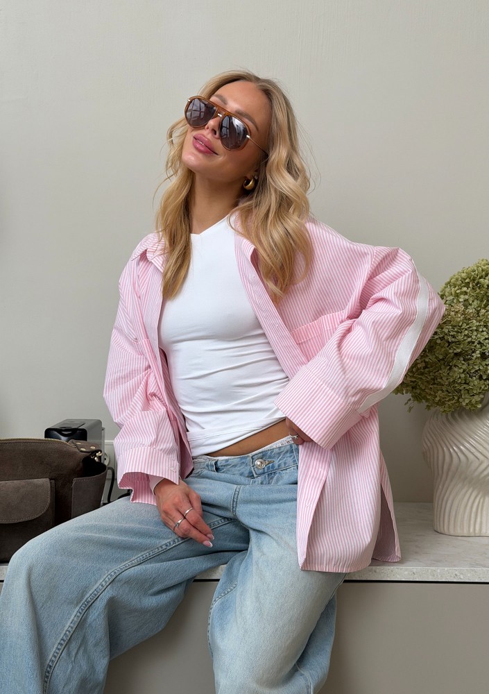 Tammy - Pink striped cotton oversize shirt
