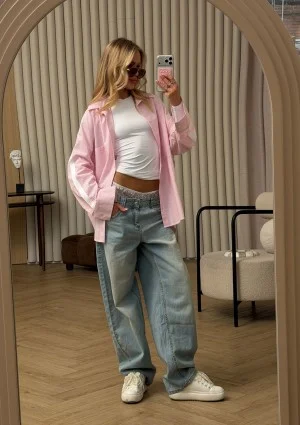 Tammy - Pink striped cotton oversize shirt