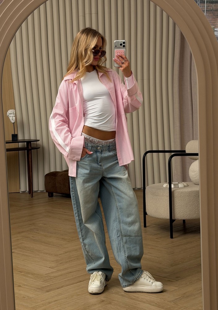 Tammy - Pink striped cotton oversize shirt