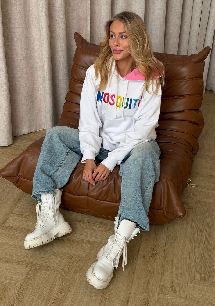 - Bluza oversize z kapturem i kolorowym logiem ,,Mosquito" White