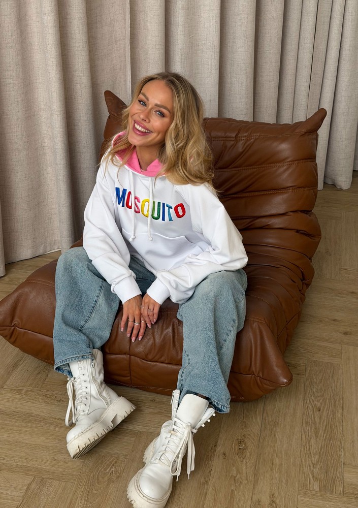 - Bluza oversize z kapturem i kolorowym logiem ,,Mosquito" White