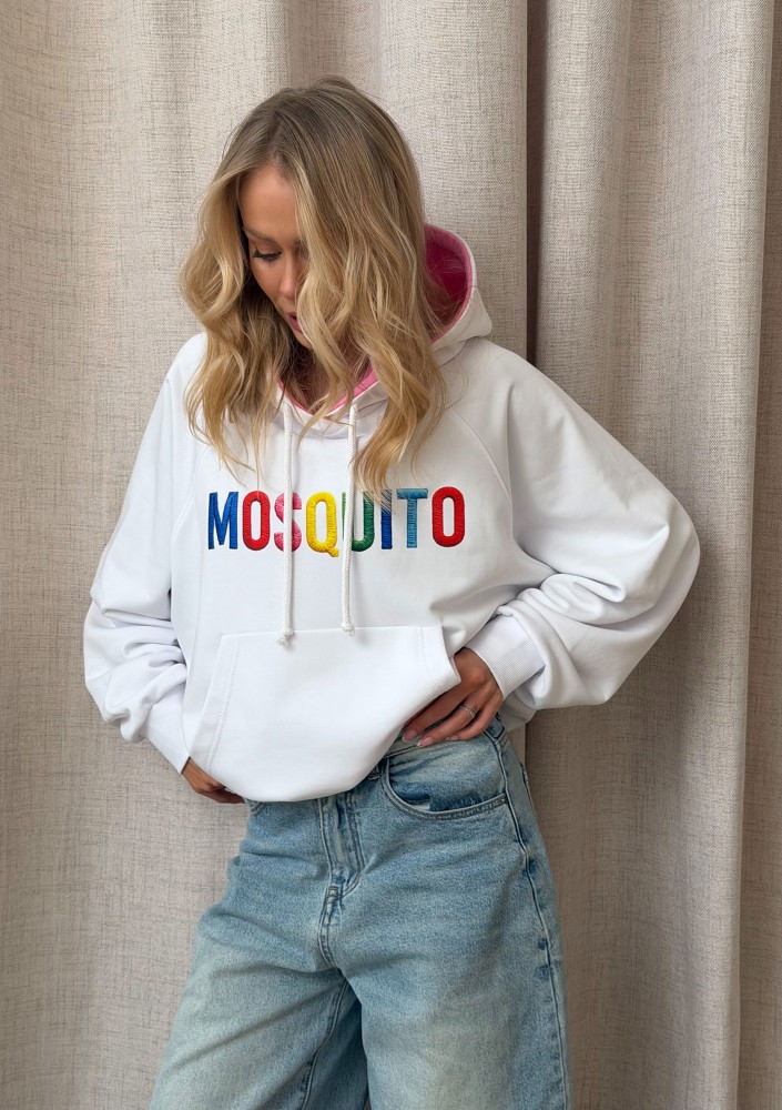 - Bluza oversize z kapturem i kolorowym logiem ,,Mosquito" White