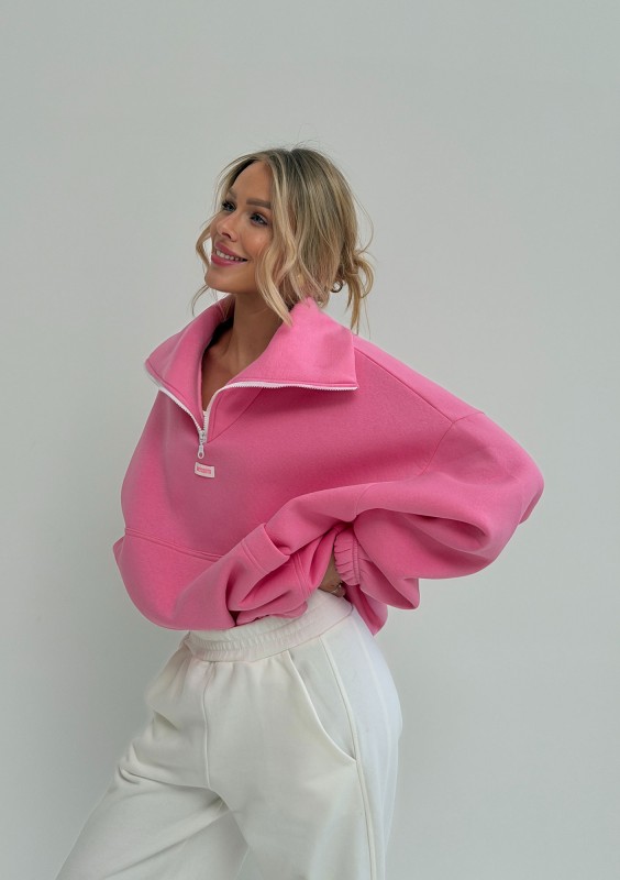 Yale Zip - Pink oversized jumper with a pocket