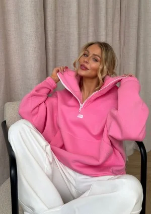 Yale Zip - Pink oversized jumper with a pocket