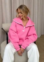 Yale Zip - Pink oversized jumper with a pocket