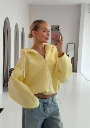 Lilo - Bluza rozpinana oversize z kapturem Żółta