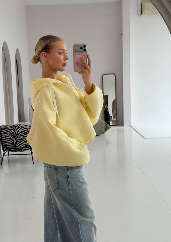 Lilo - Bluza rozpinana oversize z kapturem Żółta