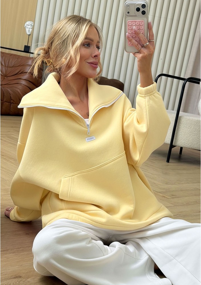 Yale Zip - Bluza kangurka oversize z wysokim kołnierzem Żółta