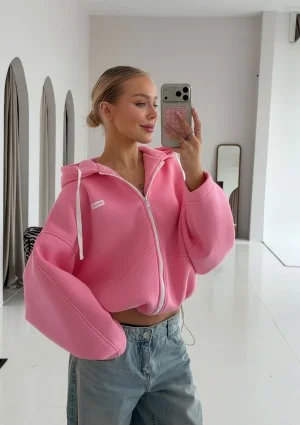 Lilo - Bluza rozpinana oversize z kapturem Różowa